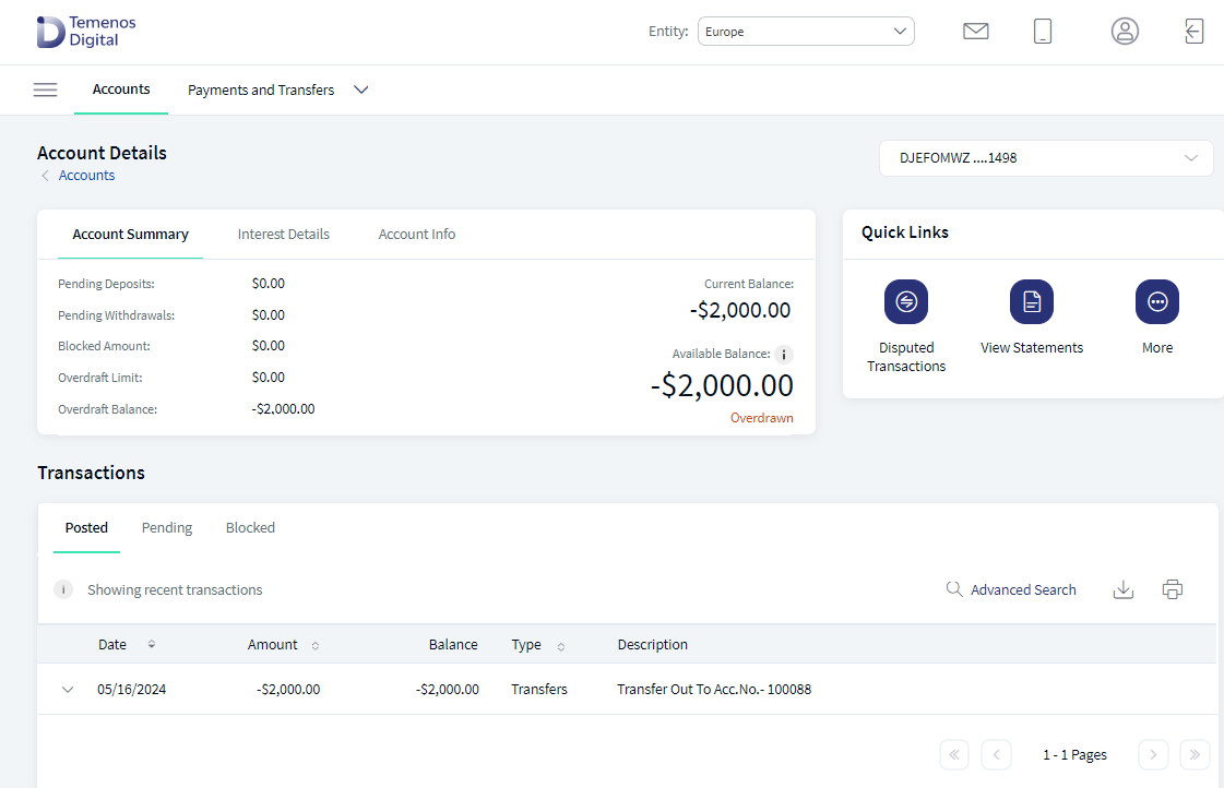 Overdraft Balance